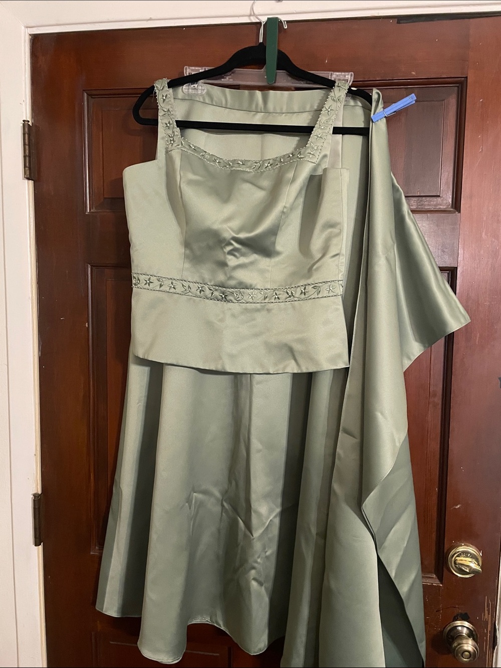 Elegant Sage Green Mother of the Bride/ Groom Wedding Dress with Beaded Trim